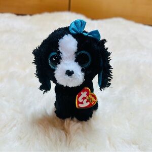 Ty Beanie Babies Tracey Black & White Puppy with Blue Bow